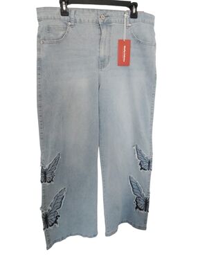 Blue‎ Fox Collective Butterfly Wide Leg Jeans Sz 18 NWT